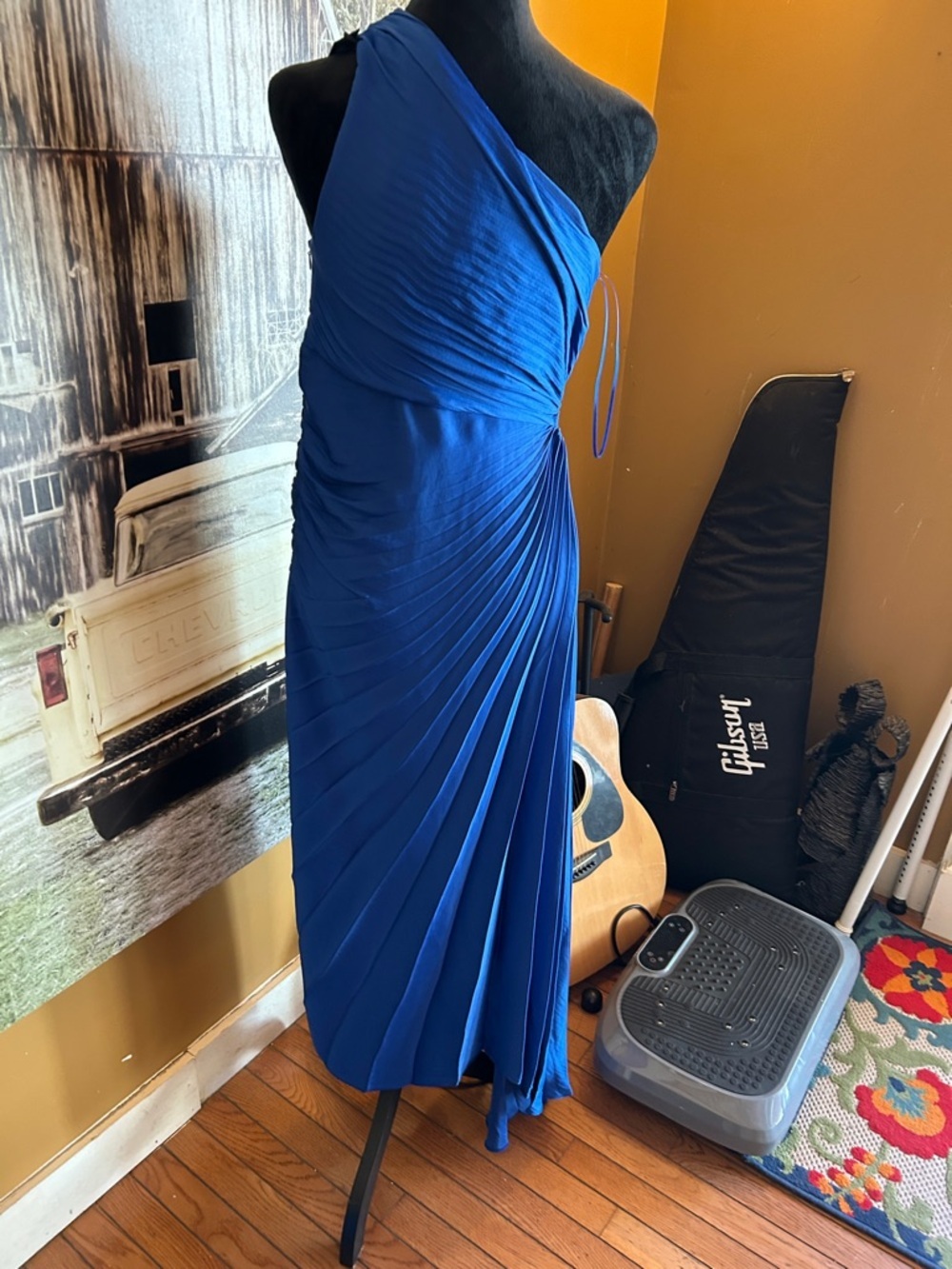 House of Harlow One-Shoulder Pleated Cobalt Blue Evening Dress - Picture 3 of 5